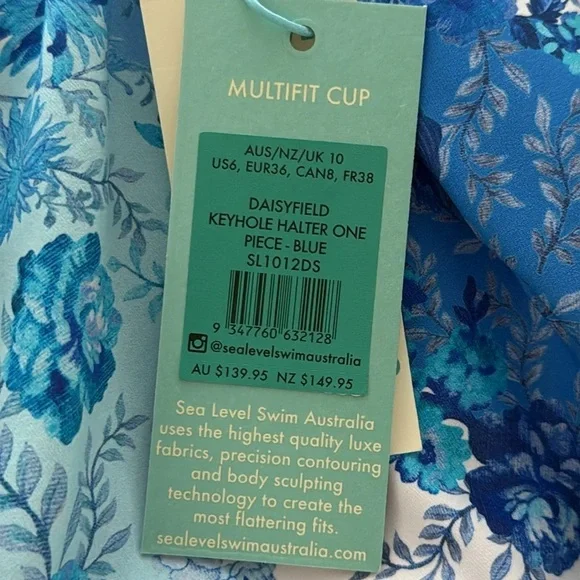 NWT SEA LEVEL Daisyfield Keyhole Halter One-Piece Swimsuit Blue Floral 6 - Picture 3 of 5
